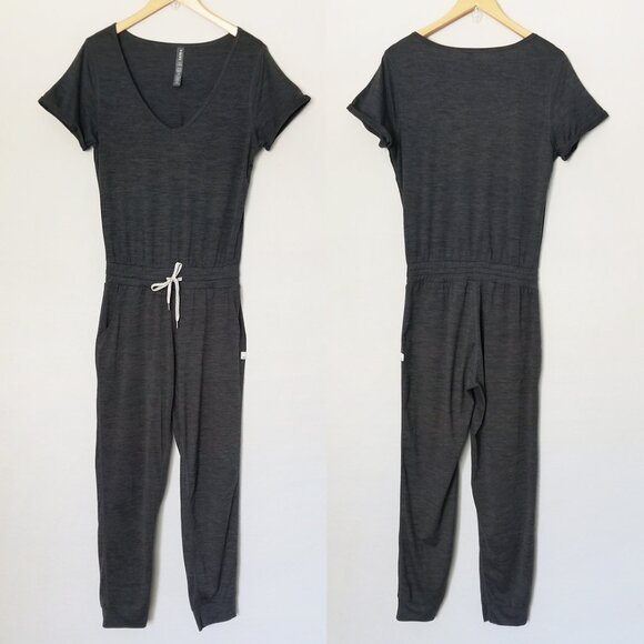 Vuori All Day Jumpsuit Charcoal Heather Short Sleeve V-Neck One Piece XS Gray - Picture 14 of 14